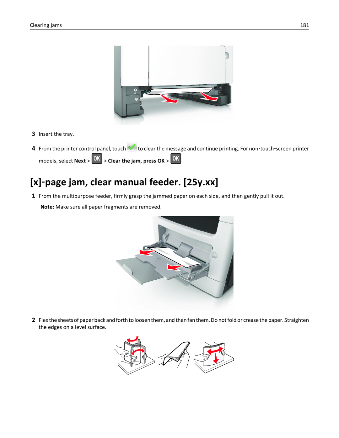 Lexmark 35S3389, 35S5700, 270, MX310DN ‑page jam, clear manual feeder y.xx 