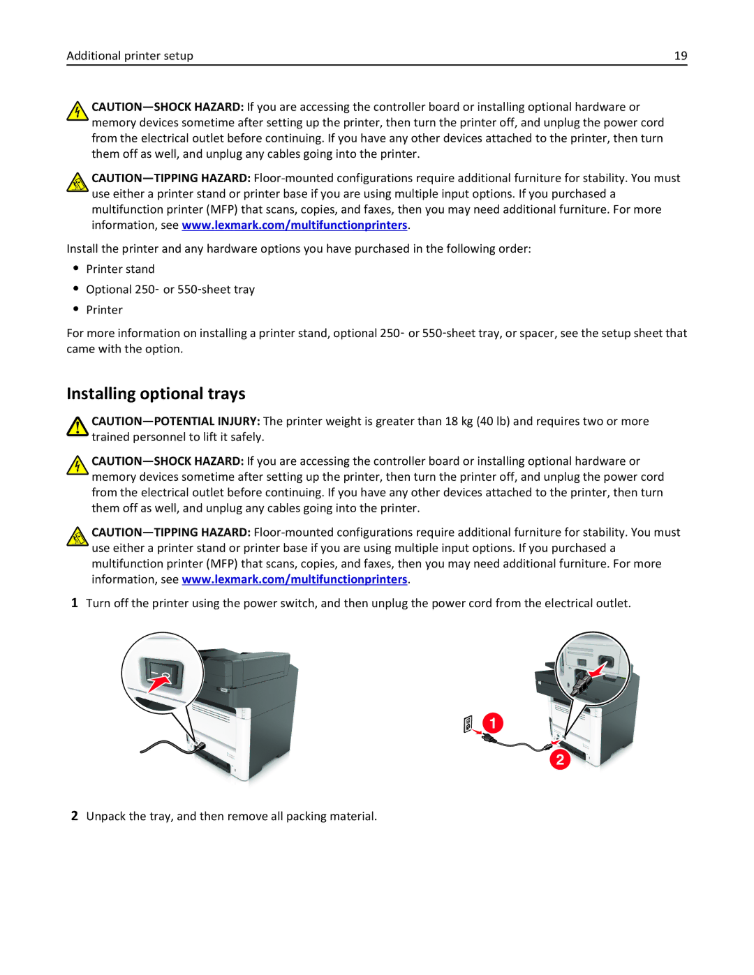 Lexmark MX310DN, 35S5700, 35S3389, 270 manual Installing optional trays 