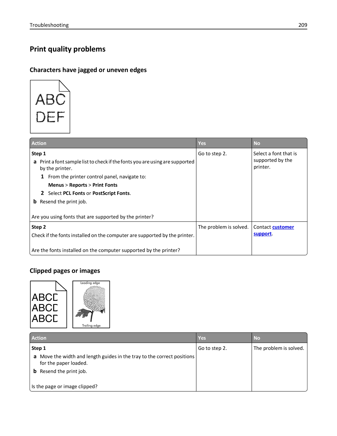 Lexmark 35S3389, 35S5700, 270 manual Print quality problems, Characters have jagged or uneven edges, Clipped pages or images 