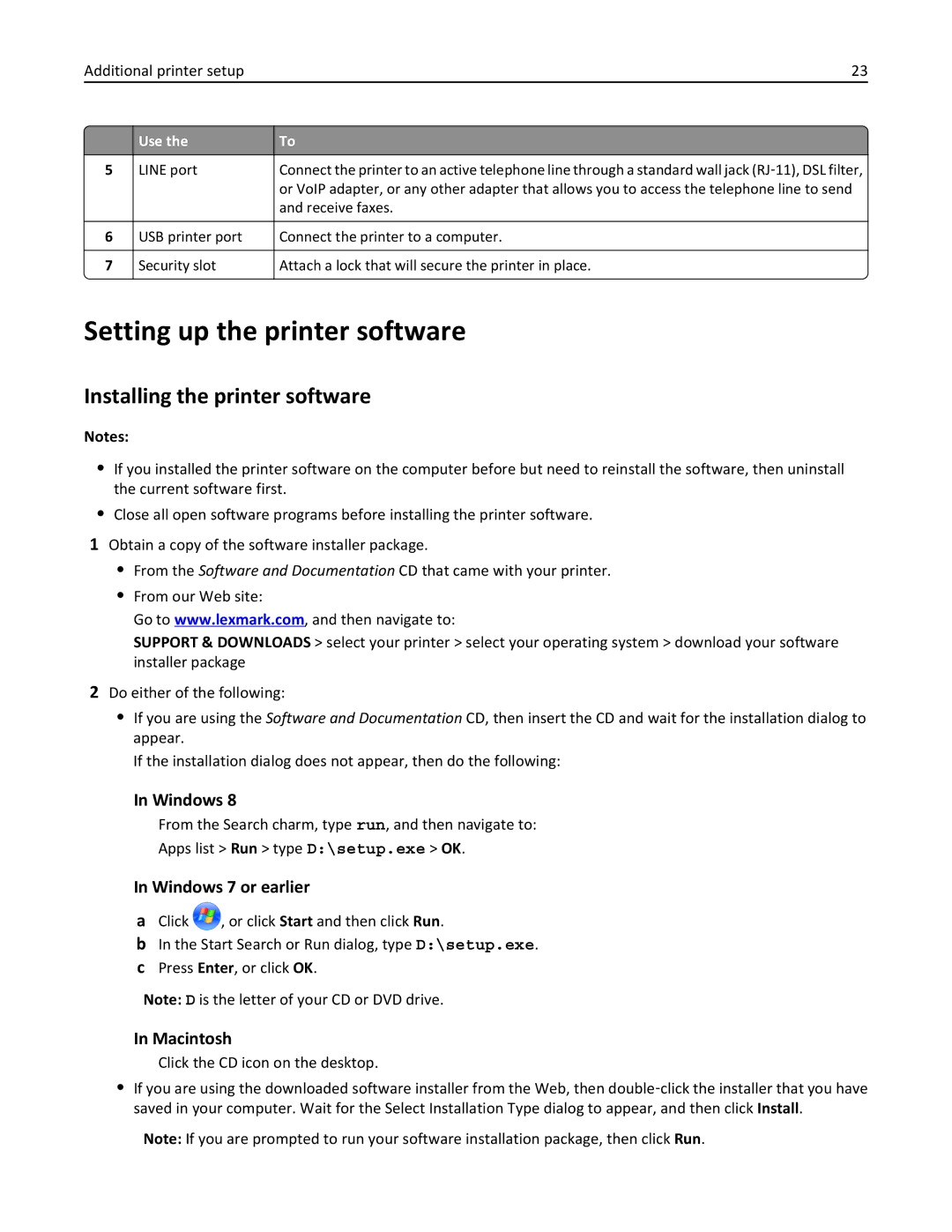 Lexmark MX310DN, 35S5700, 35S3389, 270 manual Setting up the printer software, Installing the printer software 