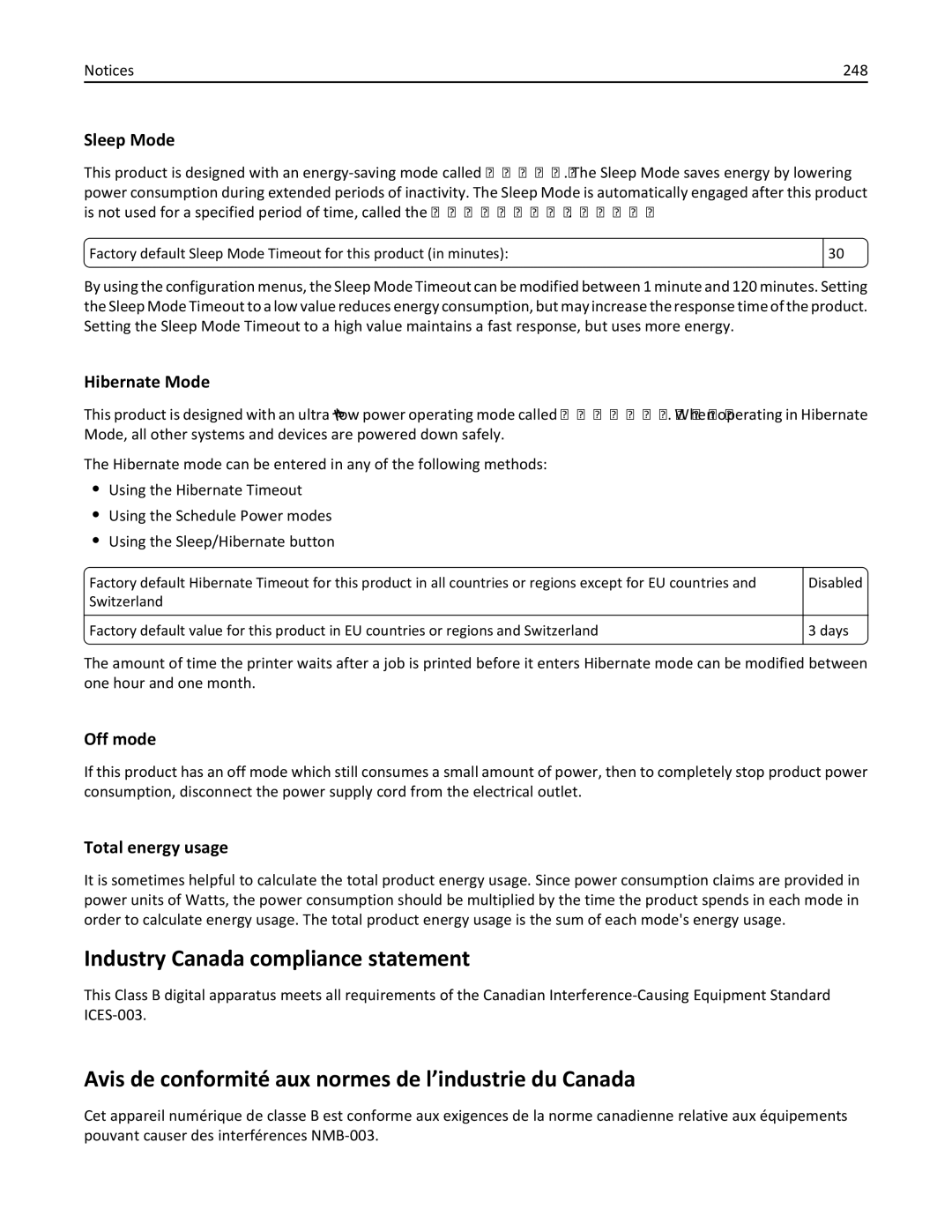 Lexmark 35S5700, 35S3389 Industry Canada compliance statement, Avis de conformité aux normes de l’industrie du Canada, 248 