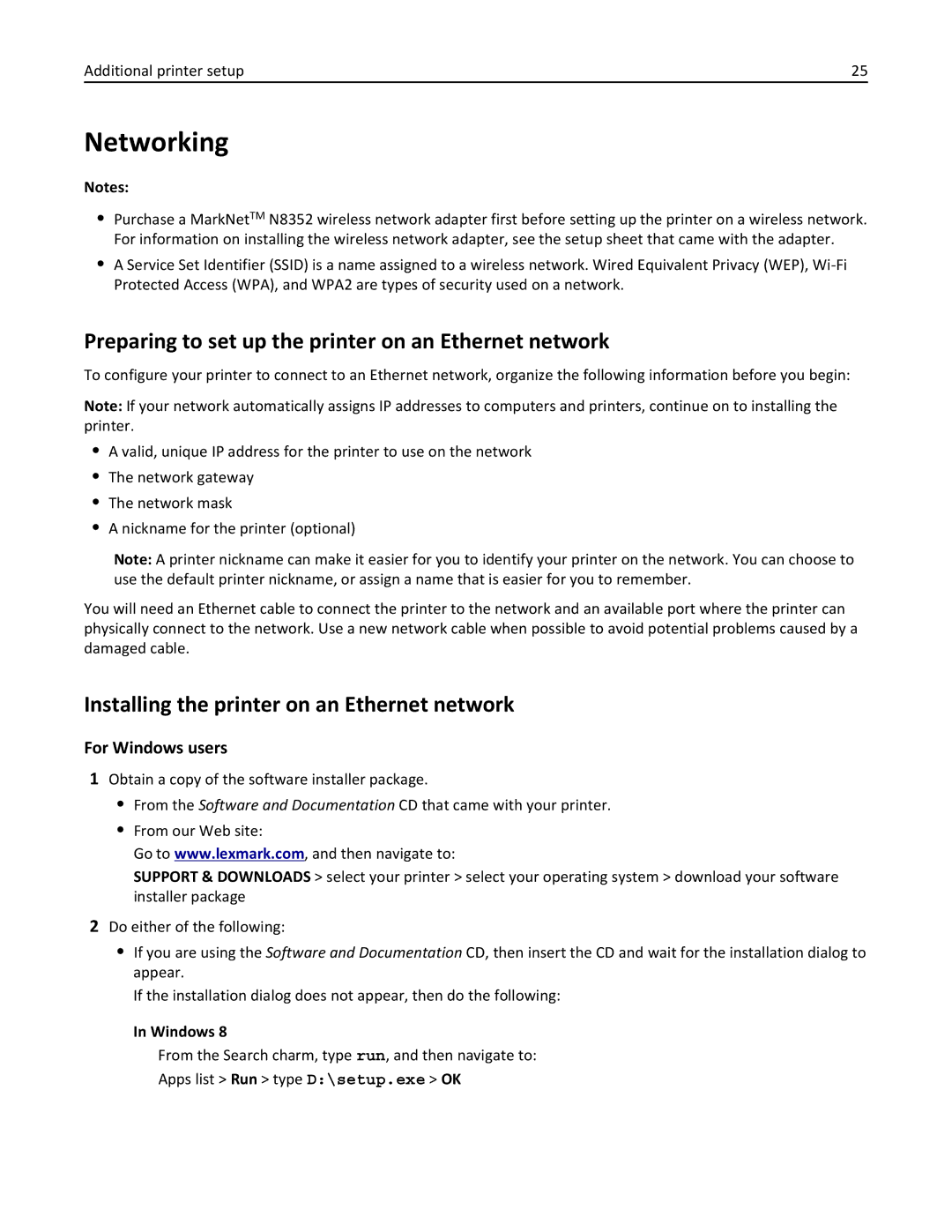 Lexmark 35S3389, 35S5700, 270, MX310DN manual Networking, Preparing to set up the printer on an Ethernet network 