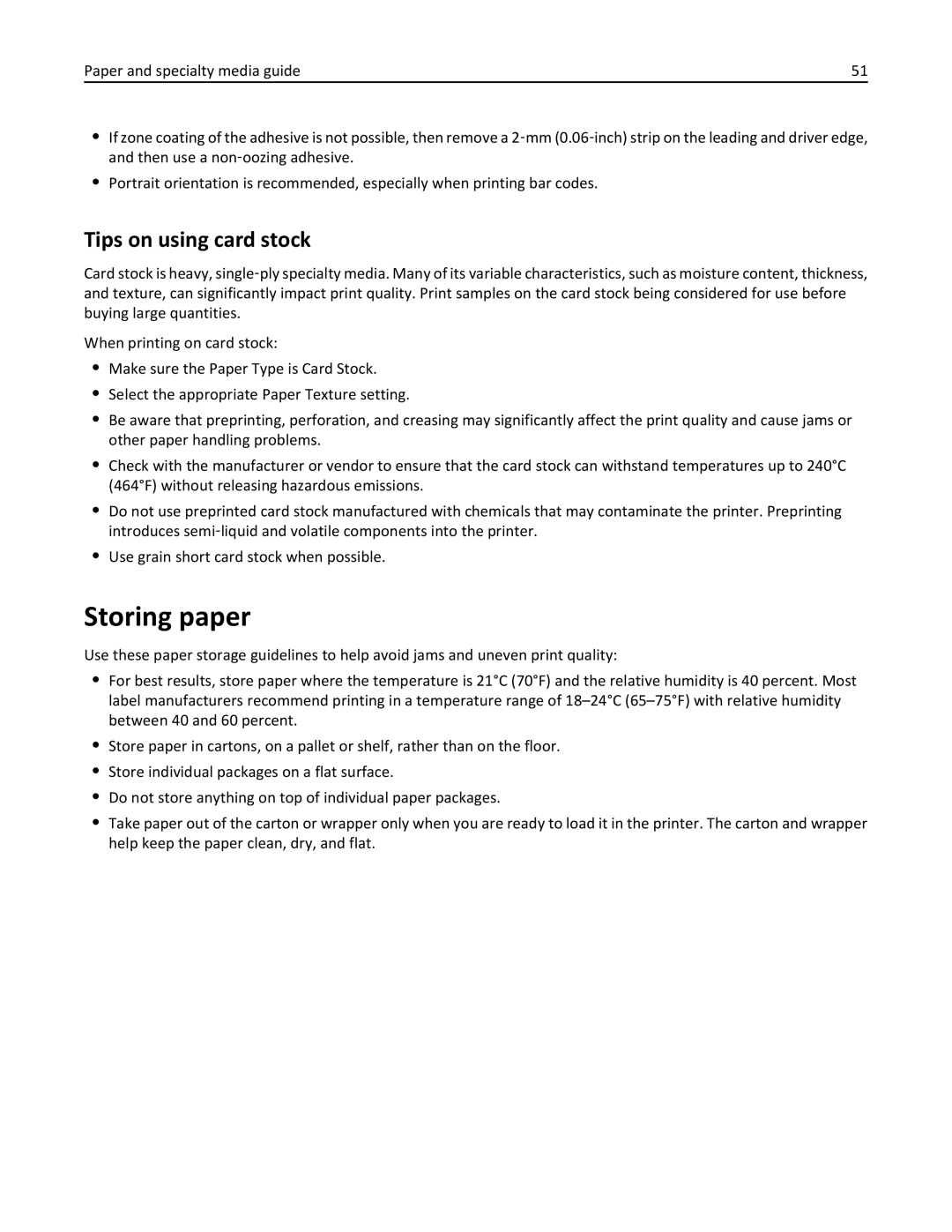 Lexmark MX310DN, 35S5700, 35S3389, 270 manual Storing paper, Tips on using card stock 