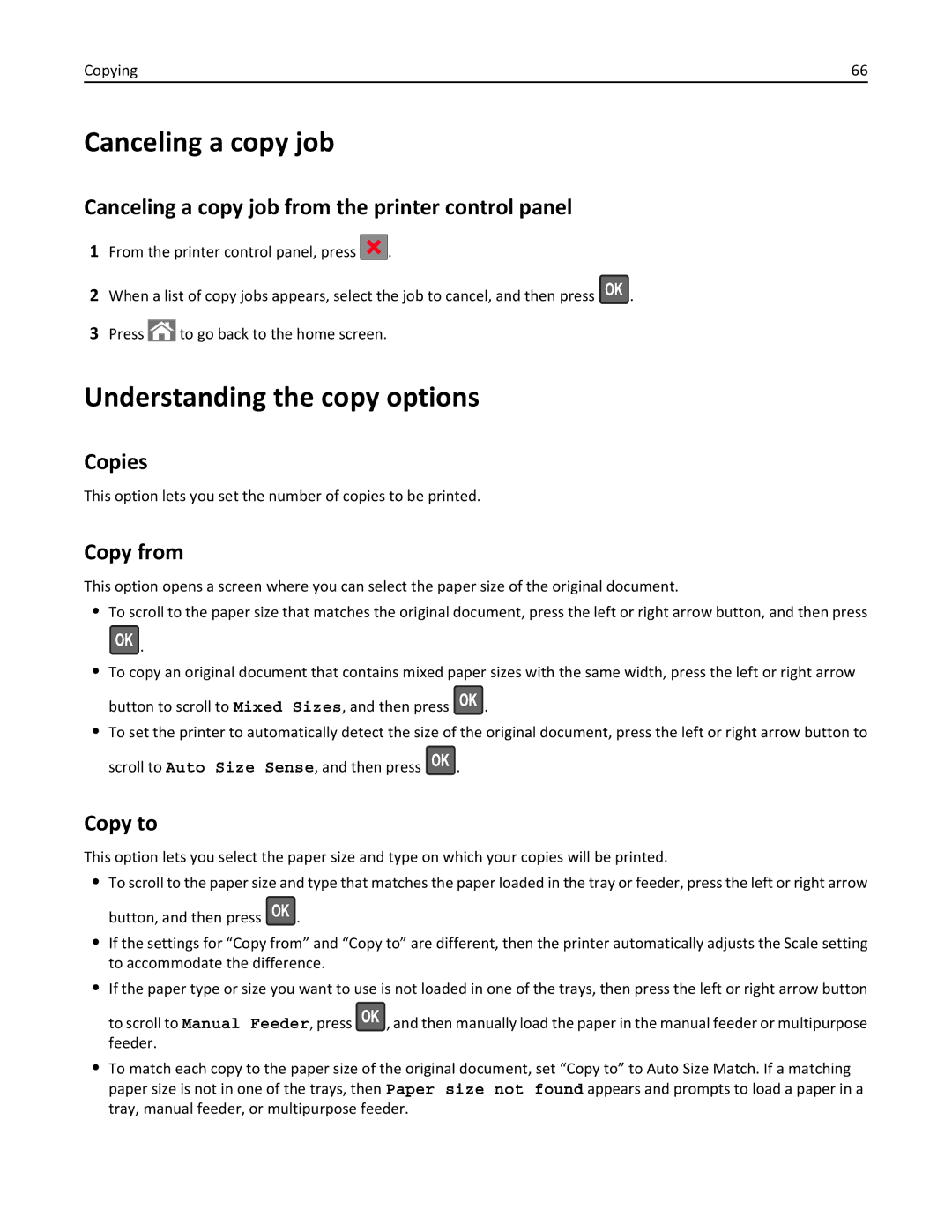 Lexmark 270, 35S5700, 35S3389, MX310DN manual Canceling a copy job, Understanding the copy options 