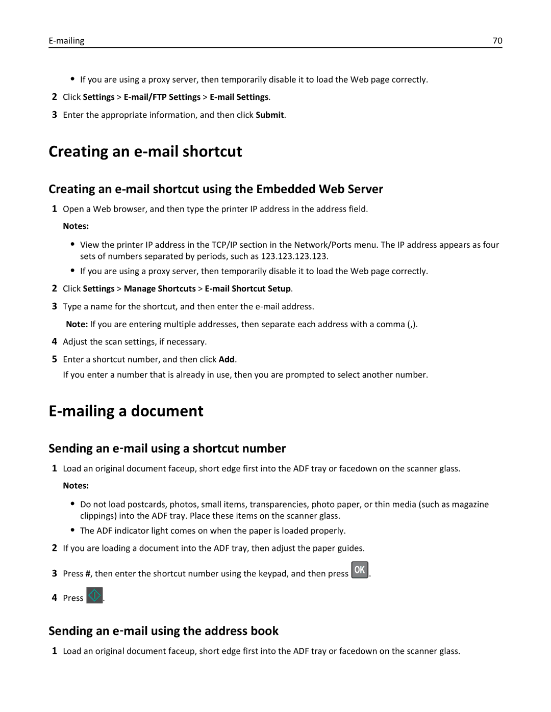 Lexmark 270, 35S5700, 35S3389, MX310DN Mailing a document, Creating an e-mail shortcut using the Embedded Web Server 