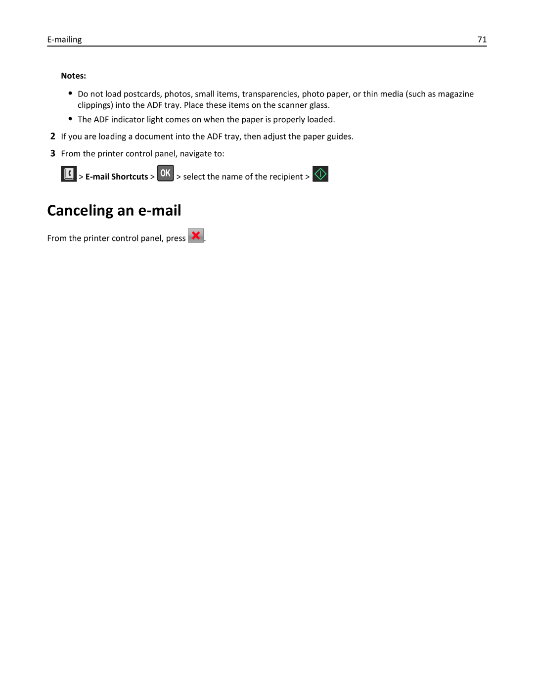 Lexmark MX310DN, 35S5700, 35S3389, 270 manual Canceling an e-mail, From the printer control panel, press 