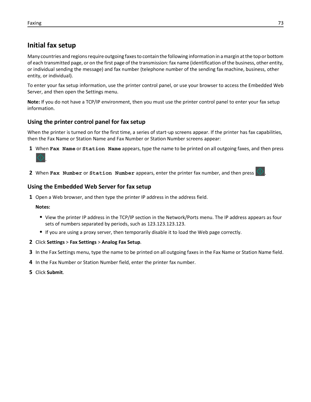 Lexmark 35S3389, 35S5700, 270, MX310DN manual Initial fax setup, Using the printer control panel for fax setup 