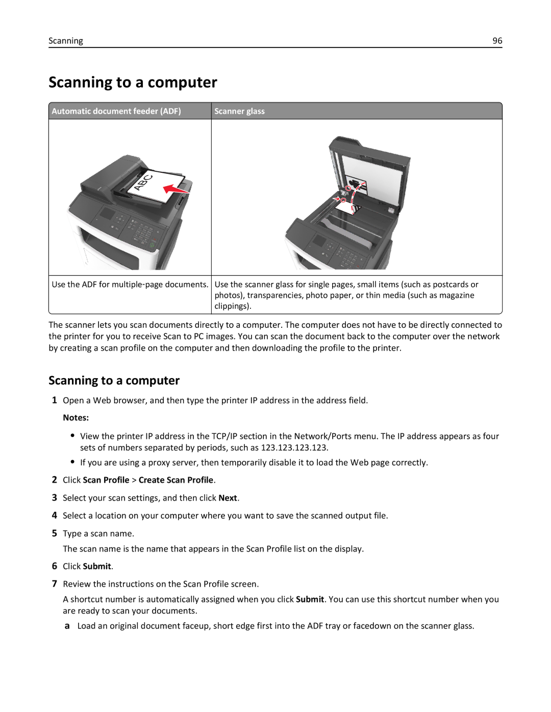 Lexmark 35S5700, 35S3389, 270, MX310DN manual Scanning to a computer, Click Scan Profile Create Scan Profile 