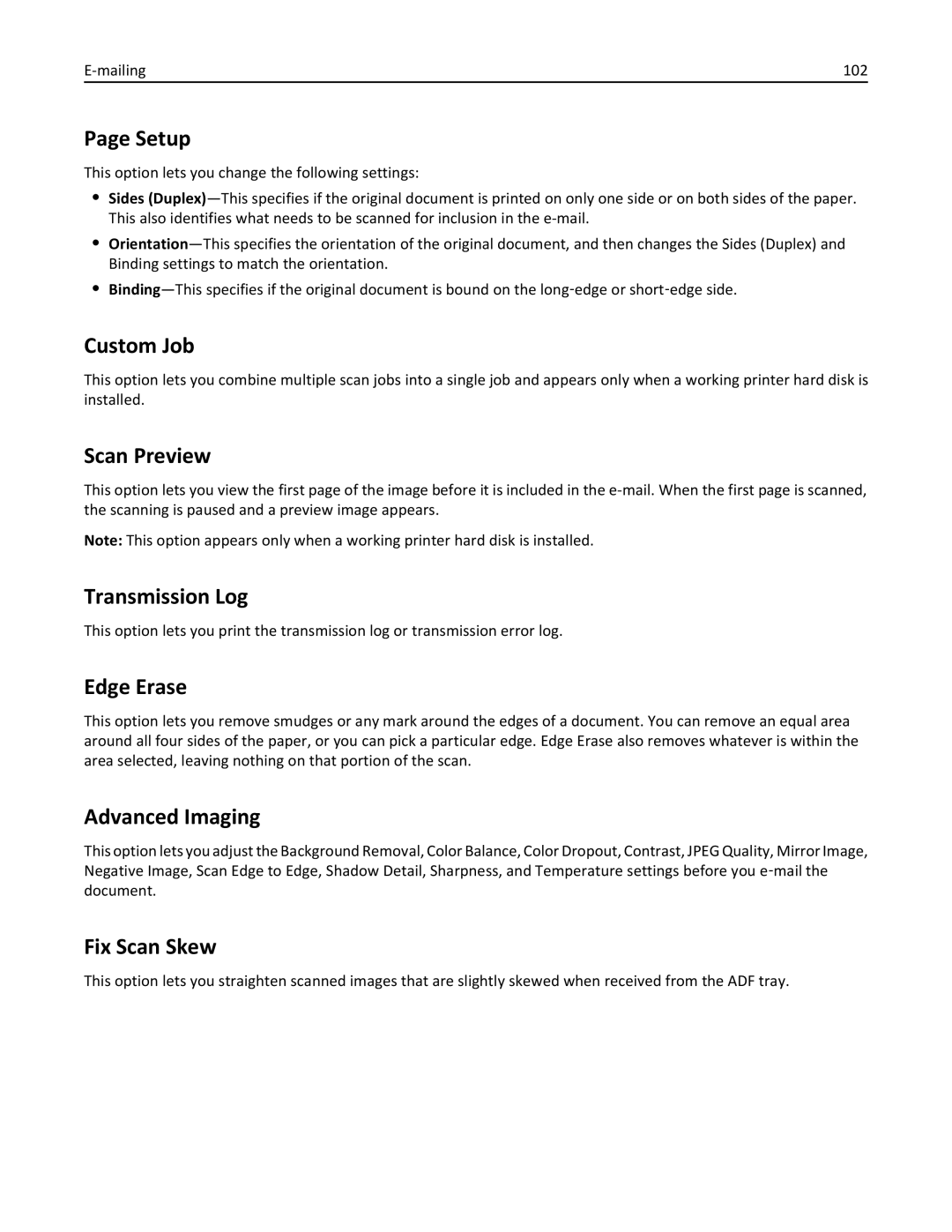 Lexmark MX511DHE, 35S5703, 35S5704, MX511DE manual Setup, Scan Preview, Transmission Log, Mailing 102 