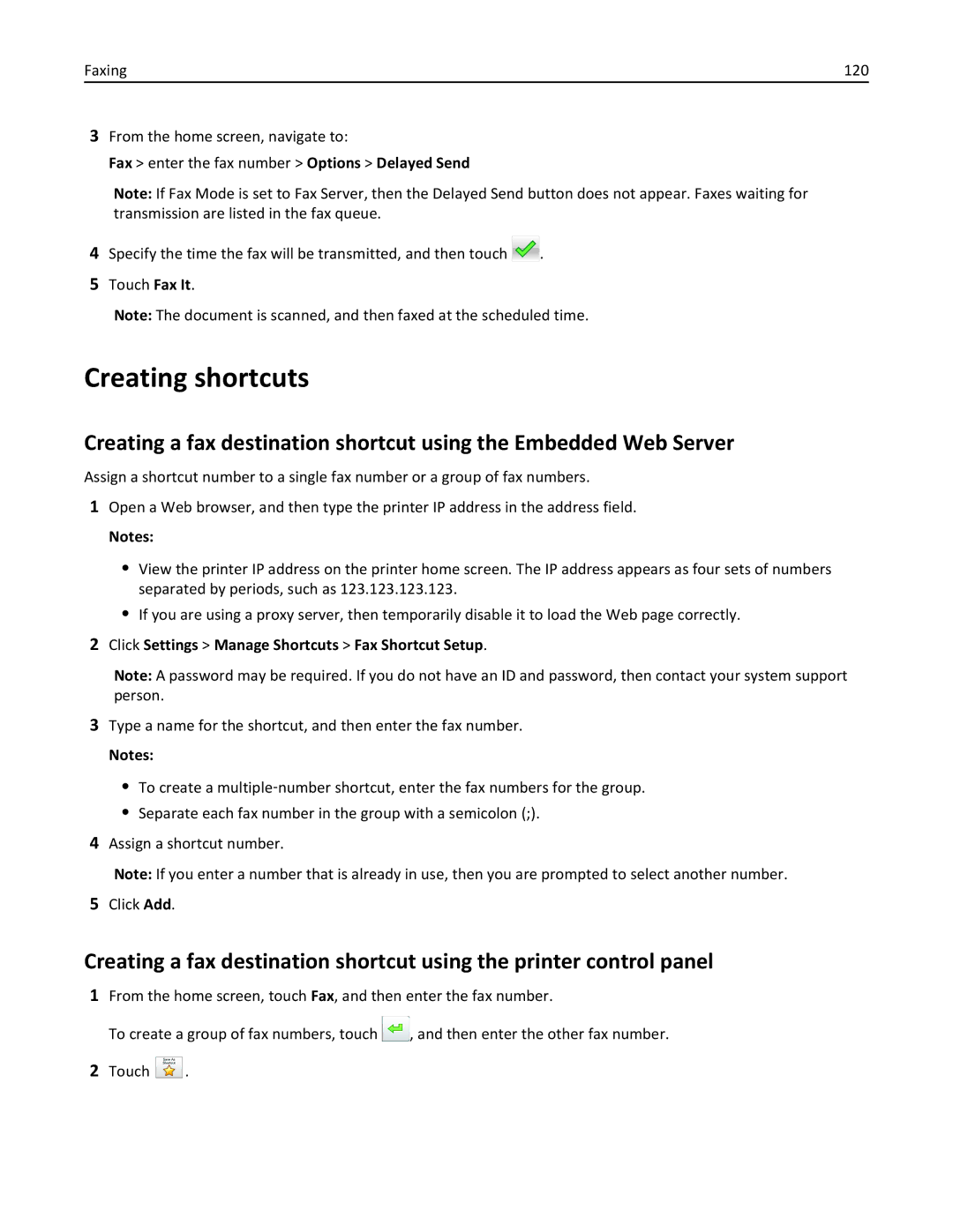 Lexmark 35S5703, 35S5704, MX511DHE, MX511DE manual Creating shortcuts, Click Settings Manage Shortcuts Fax Shortcut Setup 