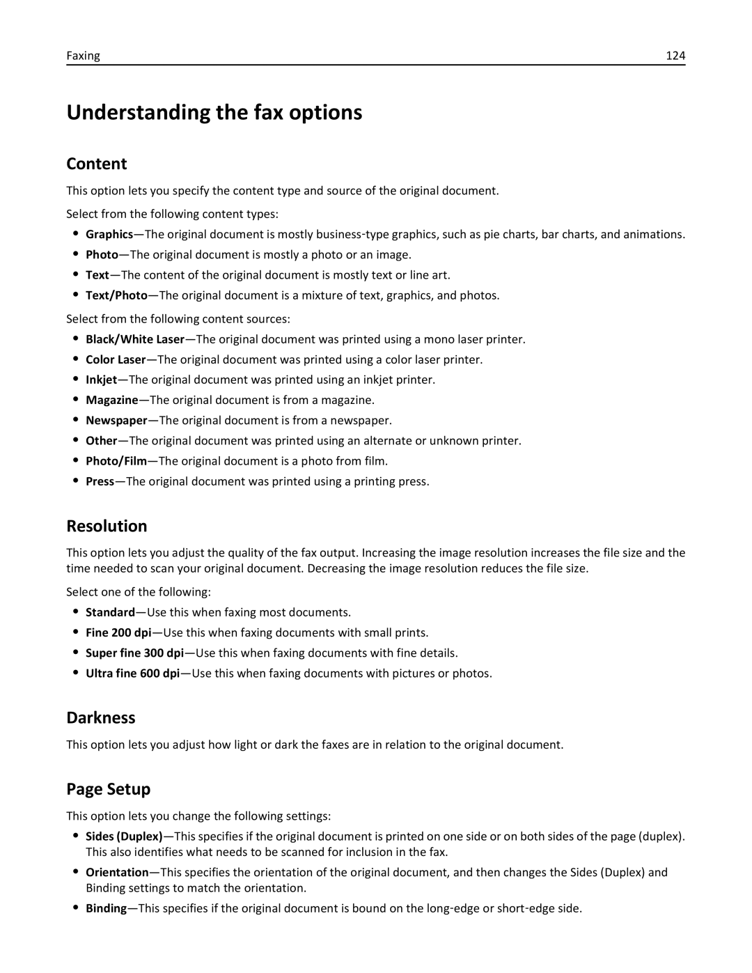 Lexmark 35S5703, 35S5704, MX511DHE, MX511DE manual Understanding the fax options, Faxing 124 