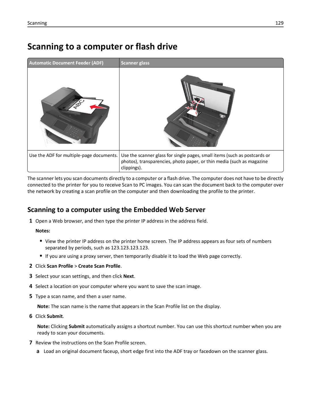 Lexmark 35S5704 Scanning to a computer or flash drive, Scanning to a computer using the Embedded Web Server, Scanning 129 