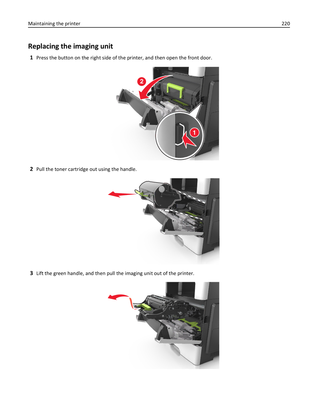 Lexmark 35S5703, 35S5704, MX511DHE, MX511DE manual Replacing the imaging unit, Maintaining the printer 220 