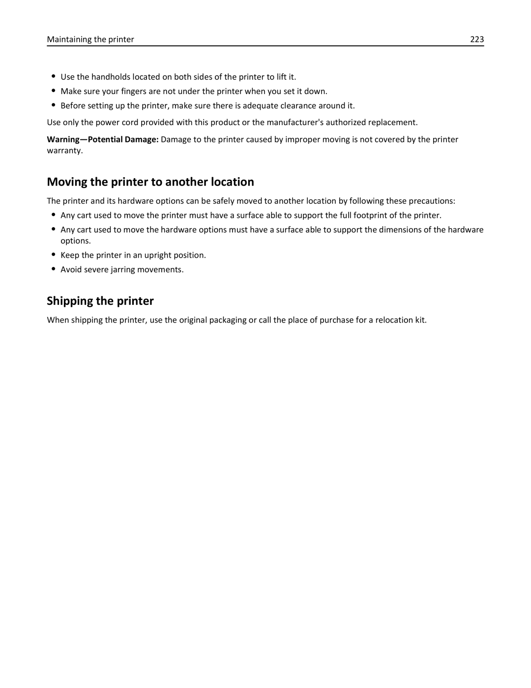 Lexmark MX511DE, 35S5703, 35S5704, MX511DHE manual Moving the printer to another location, Shipping the printer 