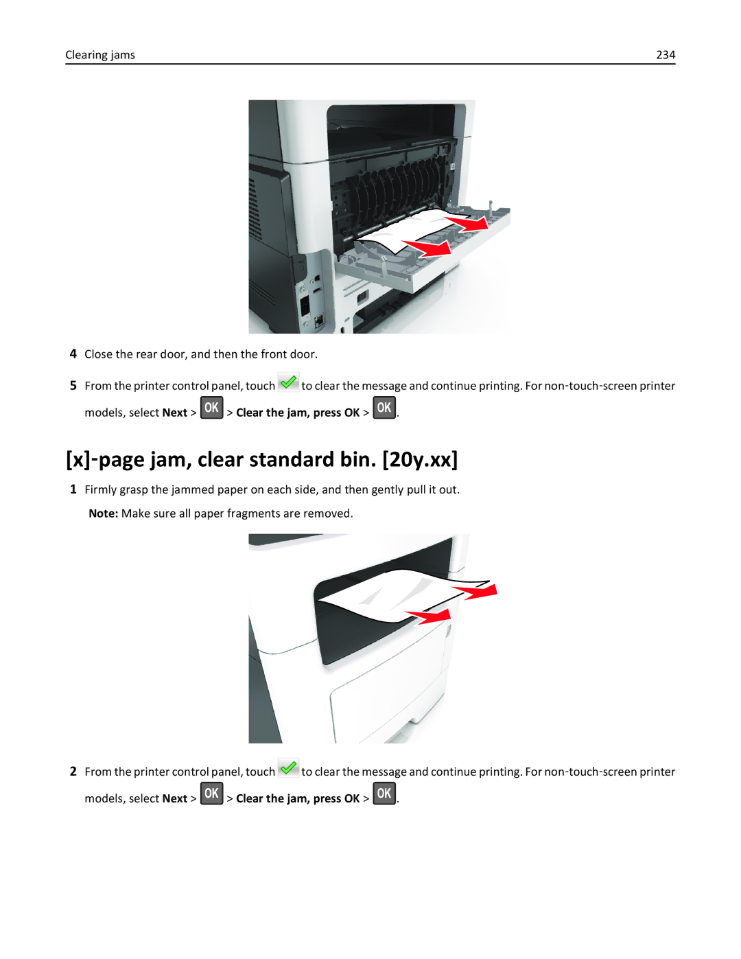 Lexmark MX511DHE, 35S5703, 35S5704, MX511DE manual ‑page jam, clear standard bin y.xx 