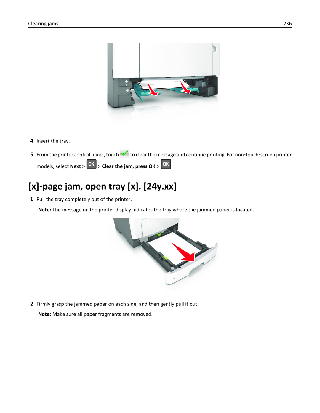 Lexmark 35S5703, 35S5704, MX511DHE, MX511DE manual ‑page jam, open tray x y.xx 