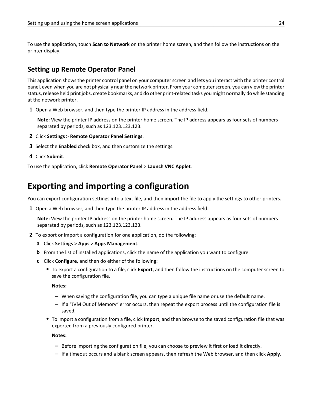 Lexmark 35S5703, 35S5704, MX511DHE, MX511DE manual Exporting and importing a configuration, Setting up Remote Operator Panel 