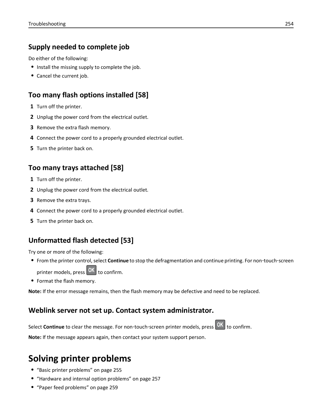 Lexmark MX511DHE, 35S5703, 35S5704, MX511DE manual Solving printer problems 