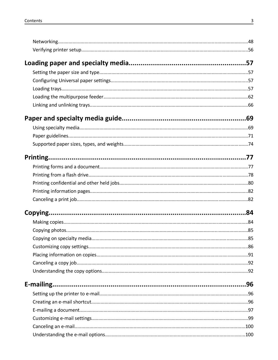 Lexmark MX511DE, 35S5703 Loading paper and specialty media, Paper and specialty media guide, Printing, Copying, Mailing 