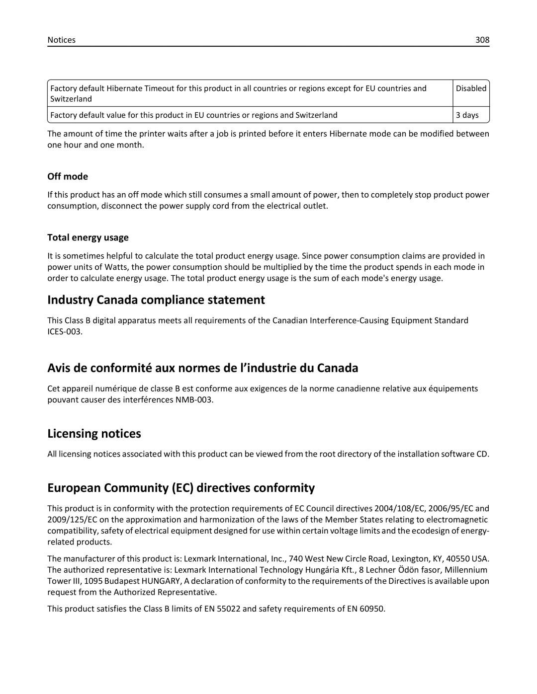 Lexmark 35S5703, 35S5704 manual Industry Canada compliance statement, Avis de conformité aux normes de l’industrie du Canada 