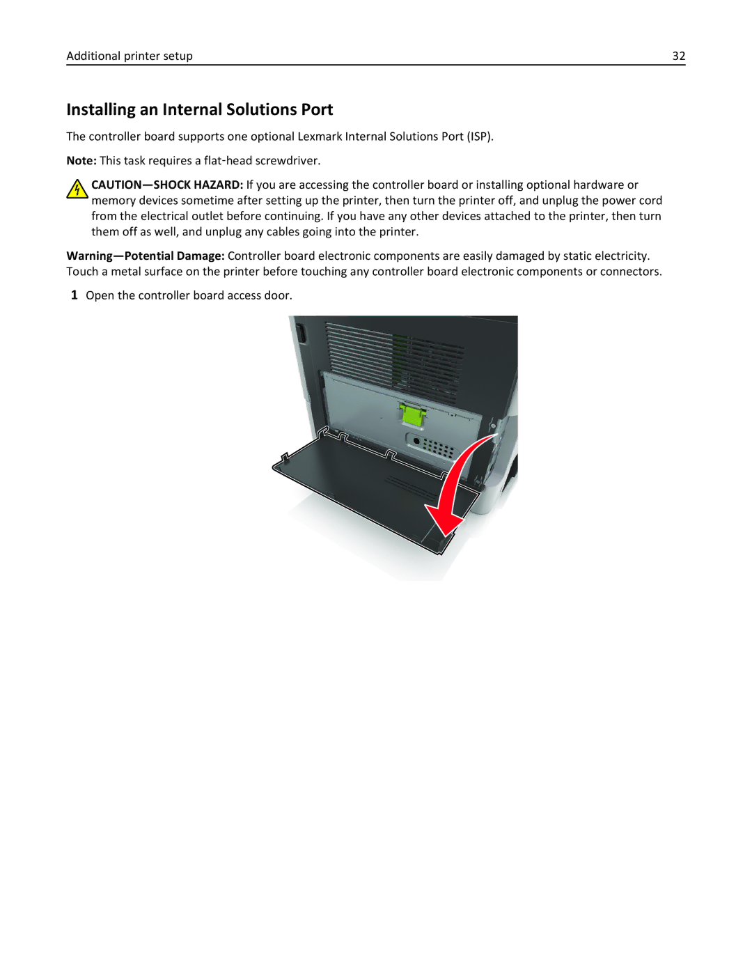 Lexmark 35S5703, 35S5704, MX511DHE, MX511DE manual Installing an Internal Solutions Port 