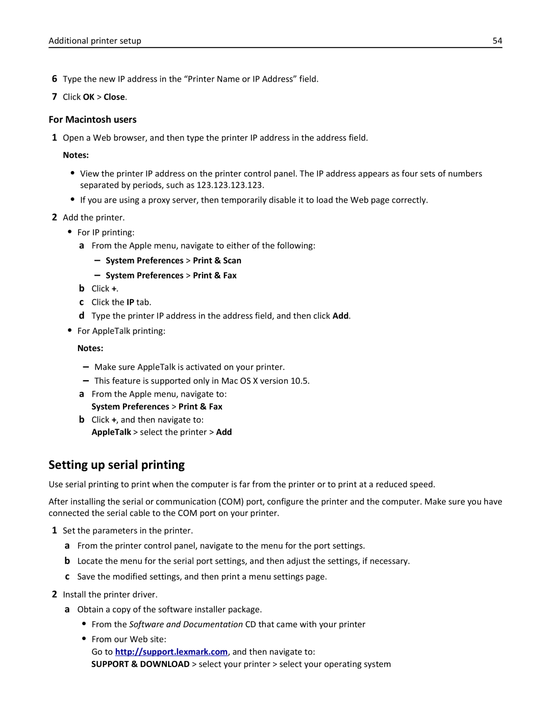 Lexmark MX511DHE, 35S5703, 35S5704, MX511DE manual Setting up serial printing, For Macintosh users 