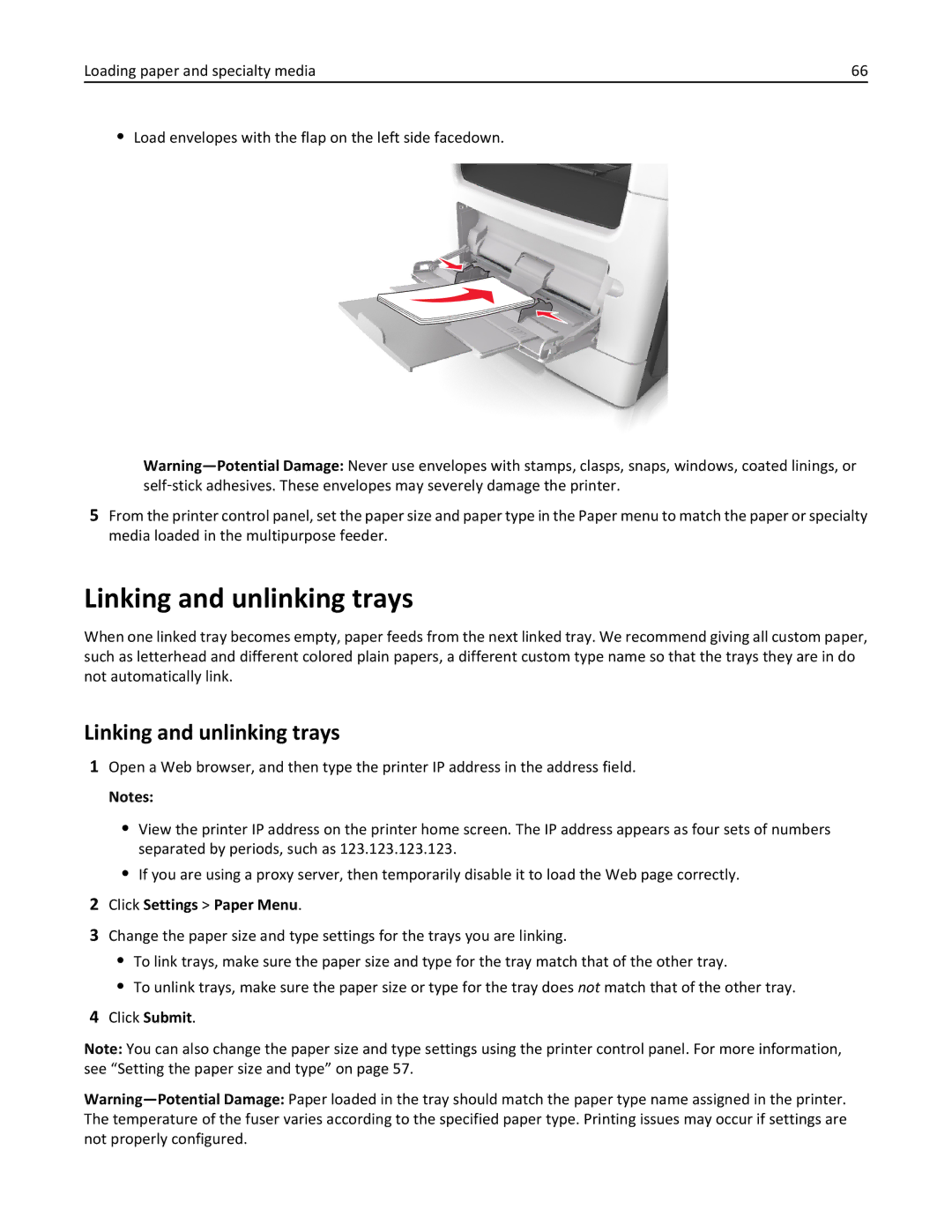 Lexmark MX511DHE, 35S5703, 35S5704, MX511DE manual Linking and unlinking trays, Click Settings Paper Menu 