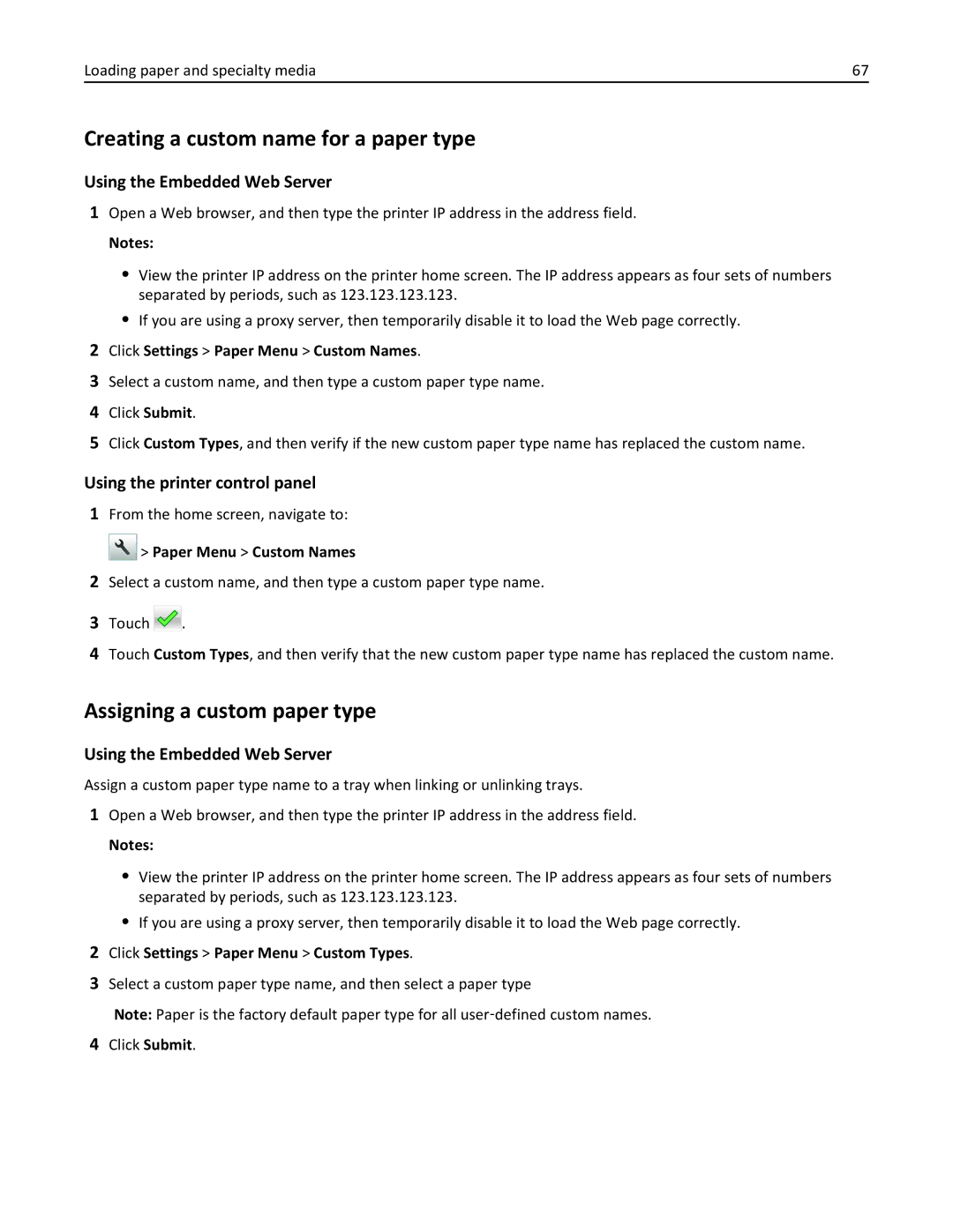 Lexmark MX511DE Creating a custom name for a paper type, Assigning a custom paper type, Using the Embedded Web Server 