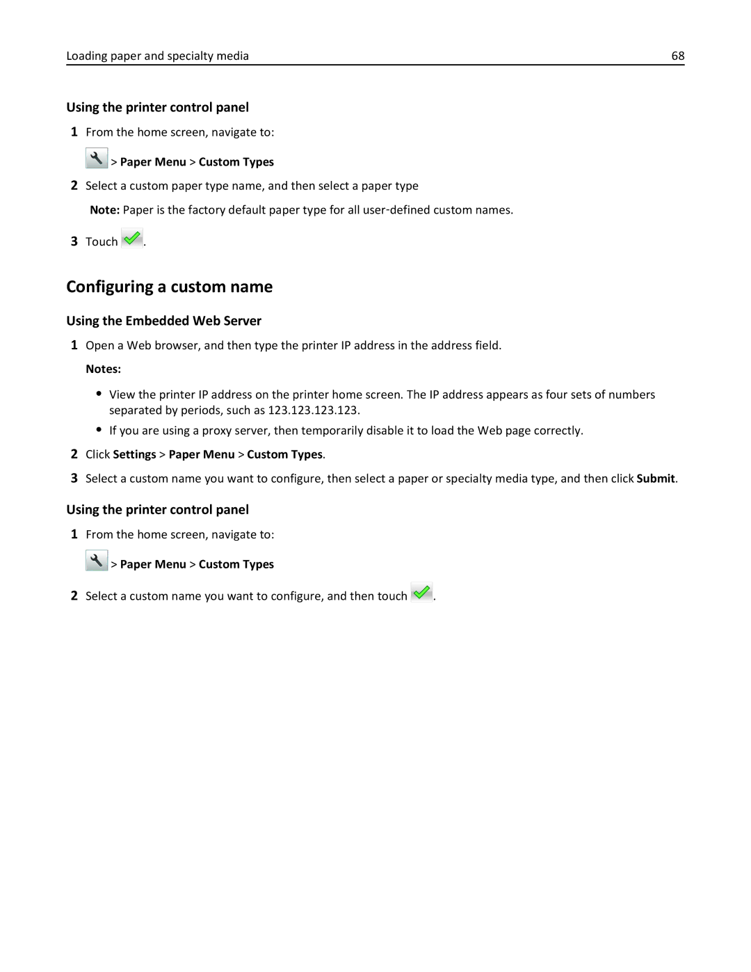 Lexmark 35S5703, 35S5704, MX511DHE, MX511DE manual Configuring a custom name, Paper Menu Custom Types 