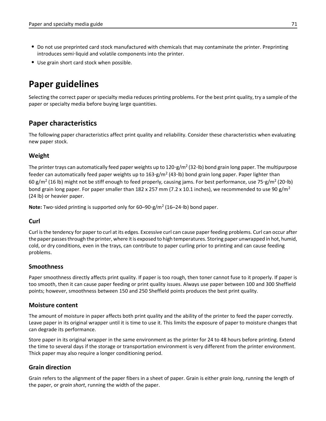 Lexmark MX511DE, 35S5703, 35S5704, MX511DHE manual Paper guidelines, Paper characteristics 