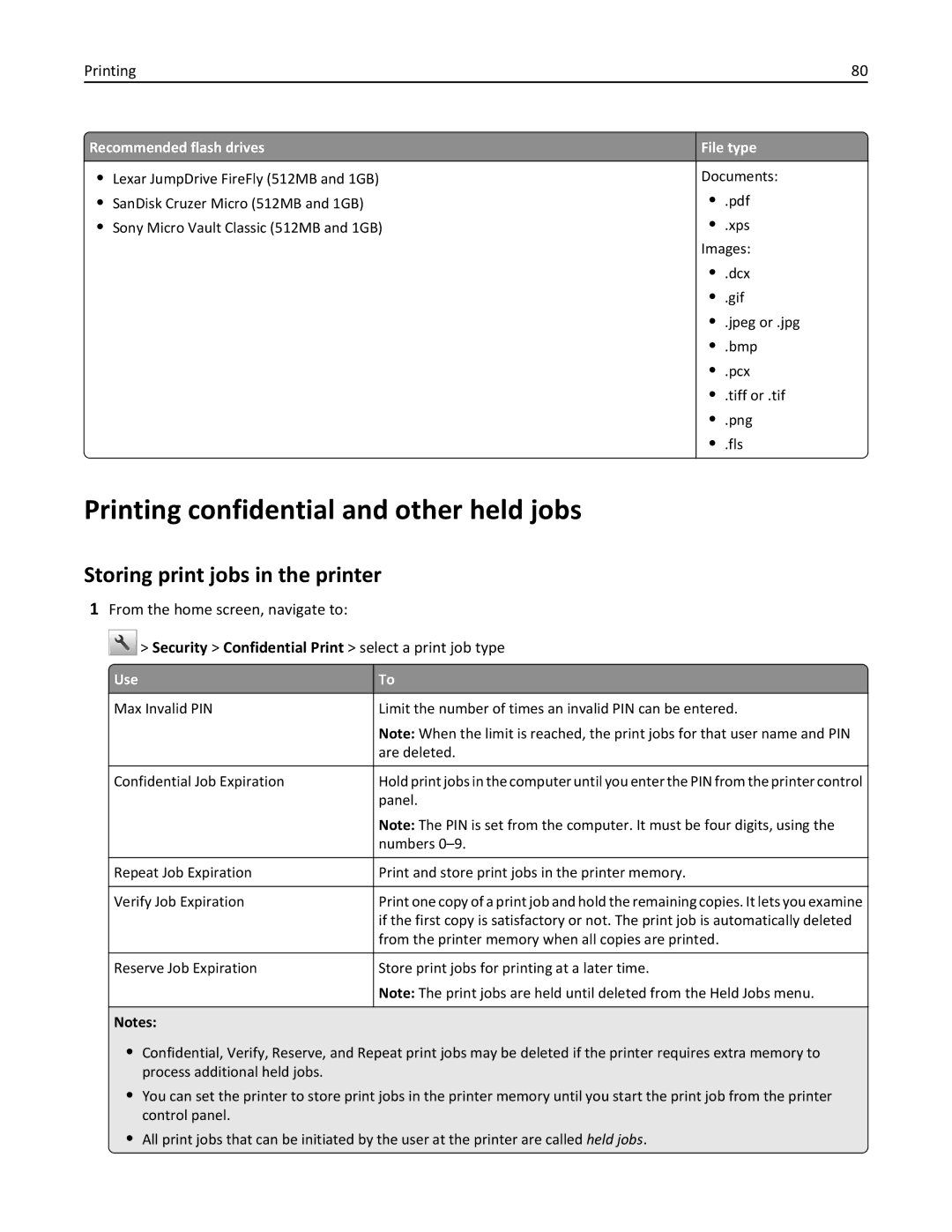 Lexmark 35S5703, 35S5704, MX511DHE, MX511DE Printing confidential and other held jobs, Storing print jobs in the printer 