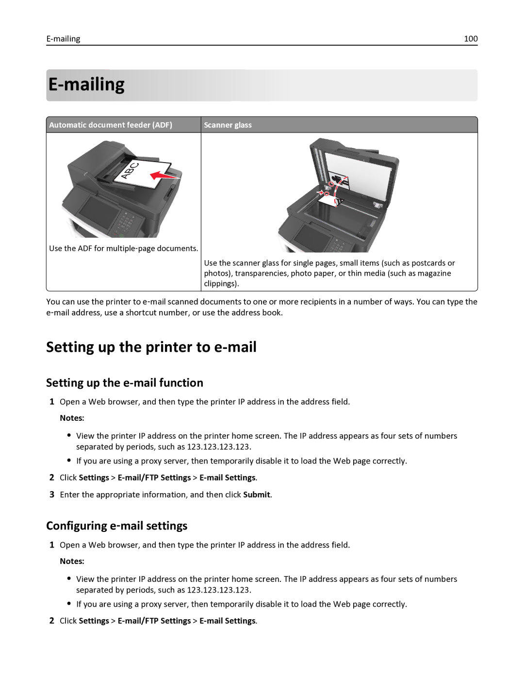 Lexmark 35S6701 Mailing, Setting up the printer to e-mail, Setting up the e-mail function, Configuring e‑mail settings 