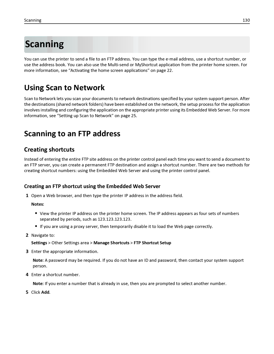 Lexmark 35S6701, 35S3332, 34TT016, MX611DHE manual Using Scan to Network, Scanning to an FTP address, Creating shortcuts 