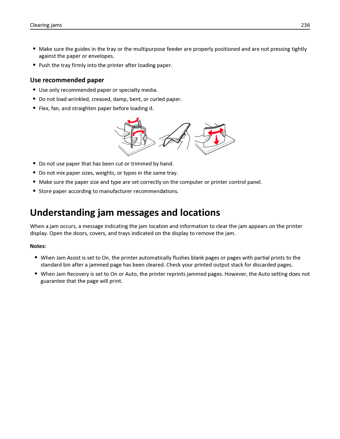 Lexmark 35S3332, 35S6701, 34TT016, MX611DHE, MX611DE manual Understanding jam messages and locations, Use recommended paper 