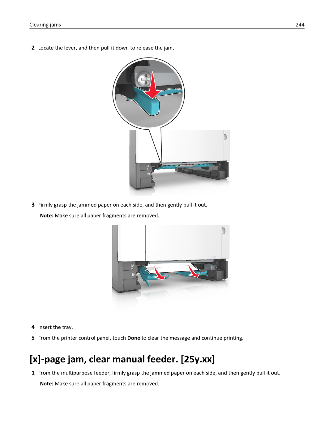 Lexmark MX611DE, 35S6701, 35S3332, 34TT016, MX611DHE ‑page jam, clear manual feeder y.xx 