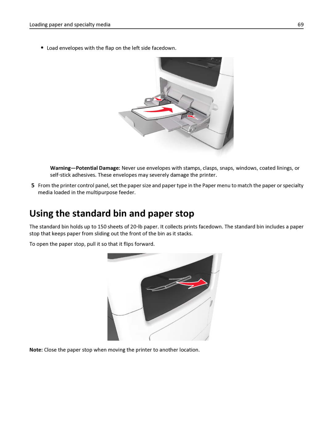 Lexmark MX611DE, 35S6701, 35S3332, 34TT016, MX611DHE manual Using the standard bin and paper stop 