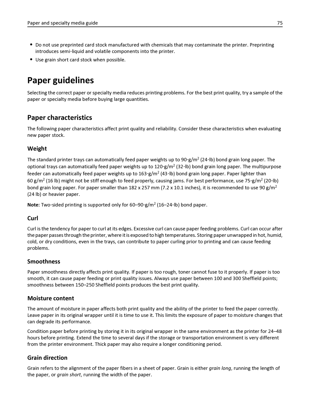 Lexmark 35S6701, 35S3332, 34TT016, MX611DHE, MX611DE manual Paper guidelines, Paper characteristics 