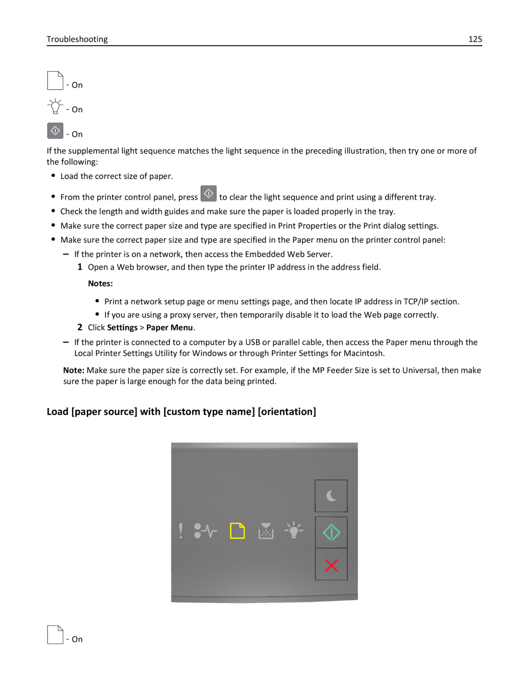 Lexmark MS310DN, 35ST101, 220 manual Load paper source with custom type name orientation, Troubleshooting 125 