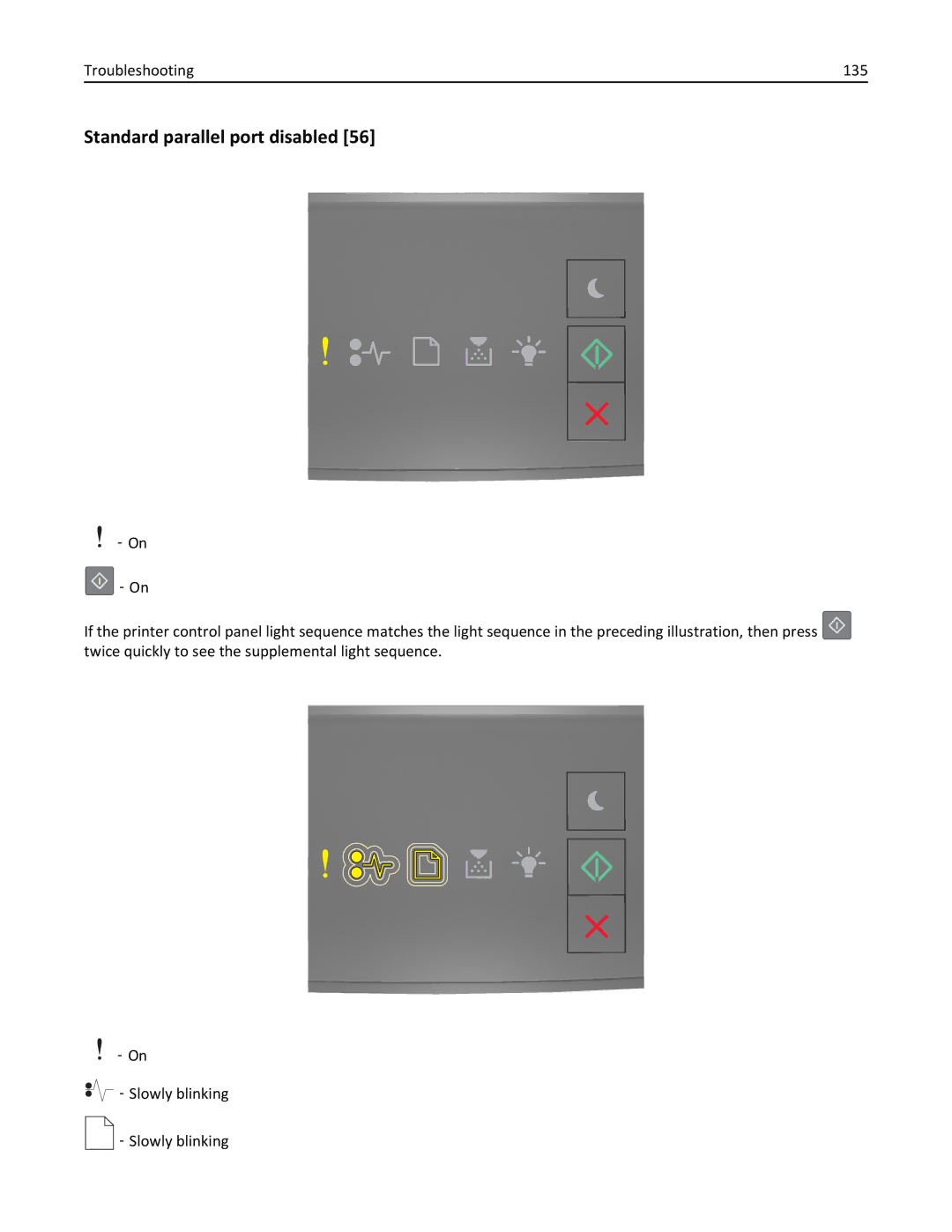 Lexmark 220, 35ST101, MS310DN manual Standard parallel port disabled, Troubleshooting 135 