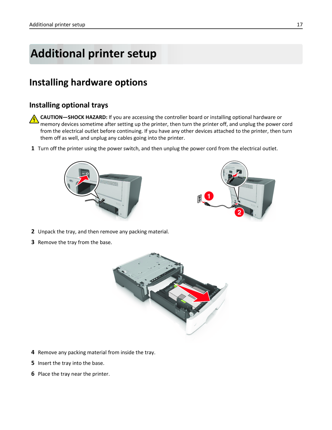 Lexmark MS310DN, 35ST101, 220 manual Additional printer setup, Installing hardware options, Installing optional trays 