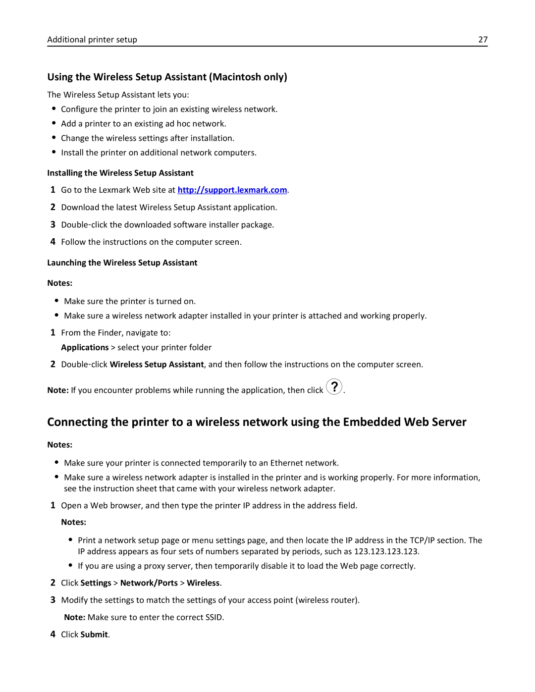 Lexmark 220, 35ST101, MS310DN Using the Wireless Setup Assistant Macintosh only, Installing the Wireless Setup Assistant 