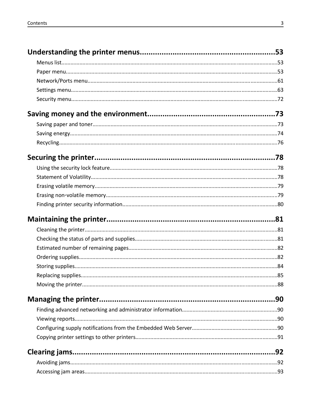 Lexmark 220 Understanding the printer menus, Saving money and the environment, Securing the printer, Managing the printer 