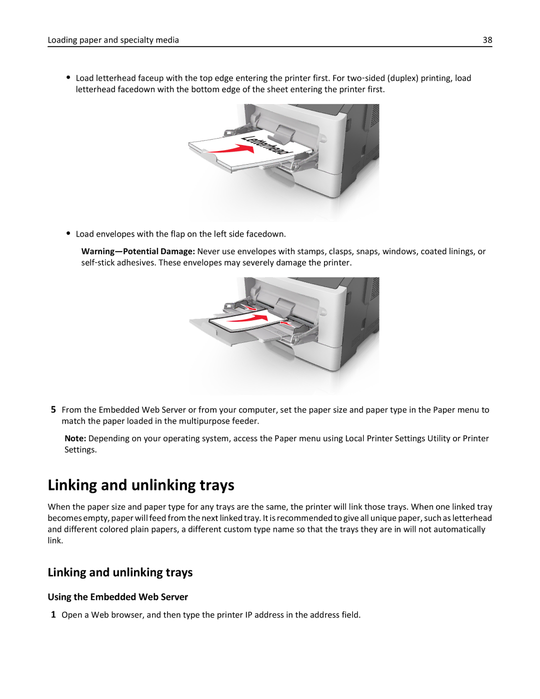 Lexmark 35ST101, MS310DN, 220 manual Linking and unlinking trays, Using the Embedded Web Server 