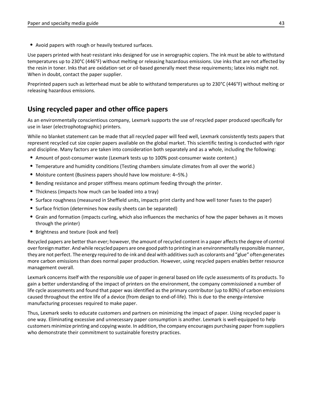 Lexmark 220, 35ST101, MS310DN manual Using recycled paper and other office papers 