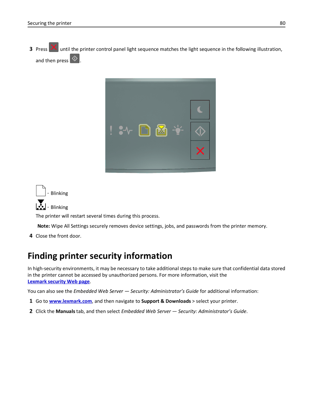 Lexmark 35ST101, MS310DN, 220 manual Finding printer security information, Lexmark security Web 