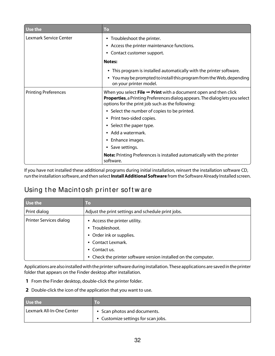 Lexmark 3600 Series manual Using the Macintosh printer software 