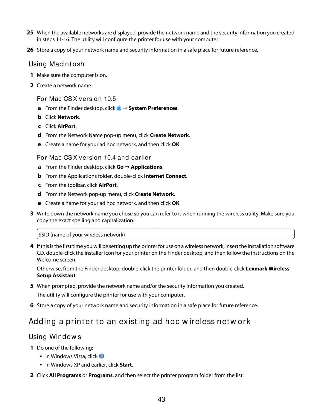 Lexmark 3600 Series manual Adding a printer to an existing ad hoc wireless network, For Mac OS X version 