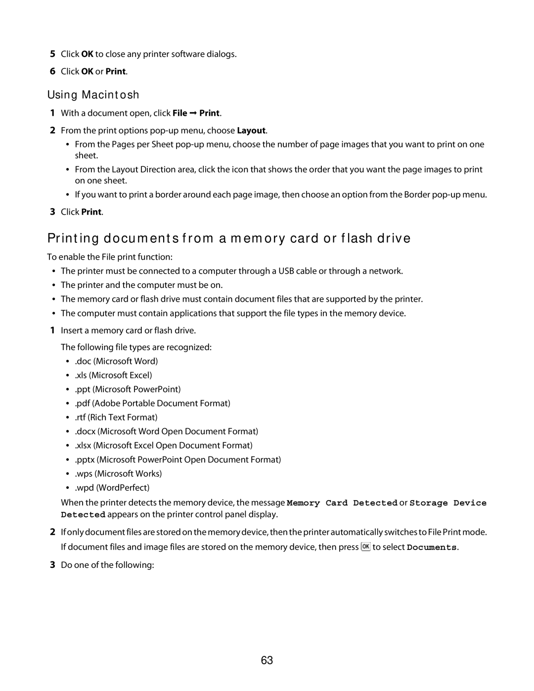 Lexmark 3600 Series manual Printing documents from a memory card or flash drive 