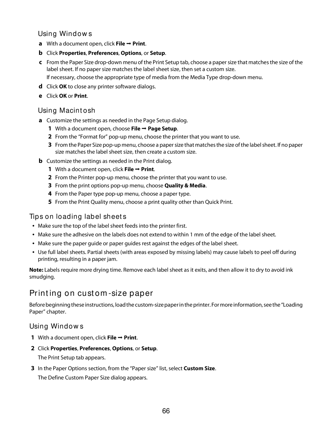 Lexmark 3600 Series manual Printing on custom-size paper, Tips on loading label sheets 