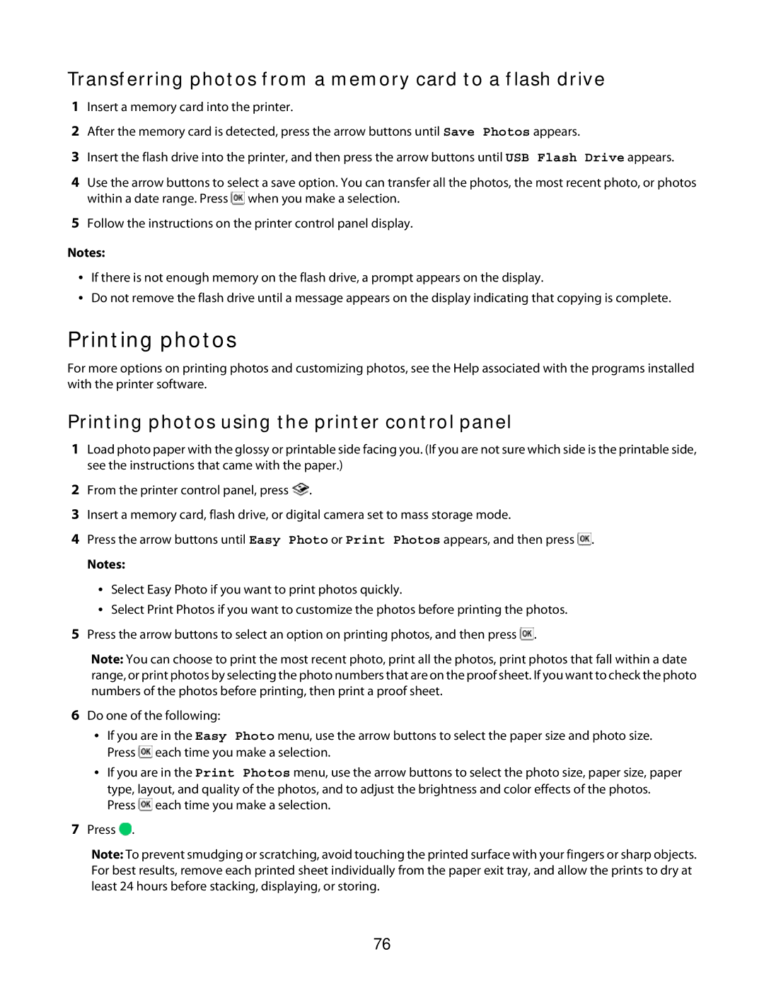 Lexmark 3600 Series manual Printing photos, Transferring photos from a memory card to a flash drive 